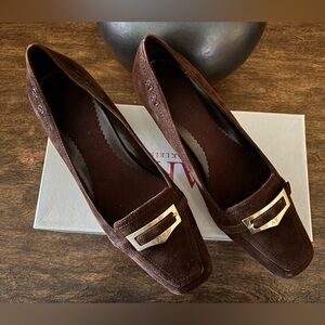 Brand new Anne Klein, dark brown suede loafers, women’s size 8.